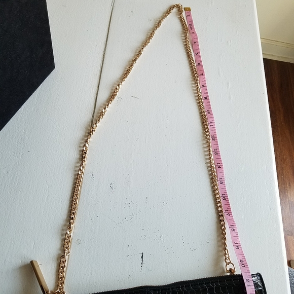 Topshop faux croc black clutch bag with chain - Picture 3 of 8